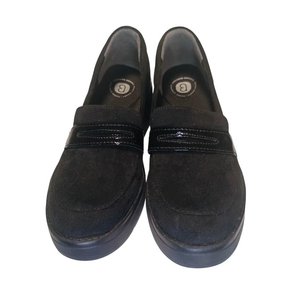 BZees Fast Track Black suede slip on comfort loafer wedge heel women’s 7m